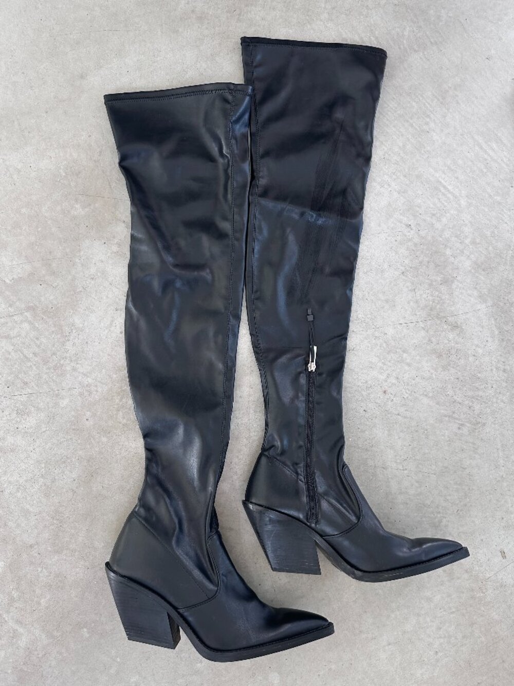 Zara Cowboy Western Pointed Toe Over the Knee Thigh High Heeled Boots Sz40